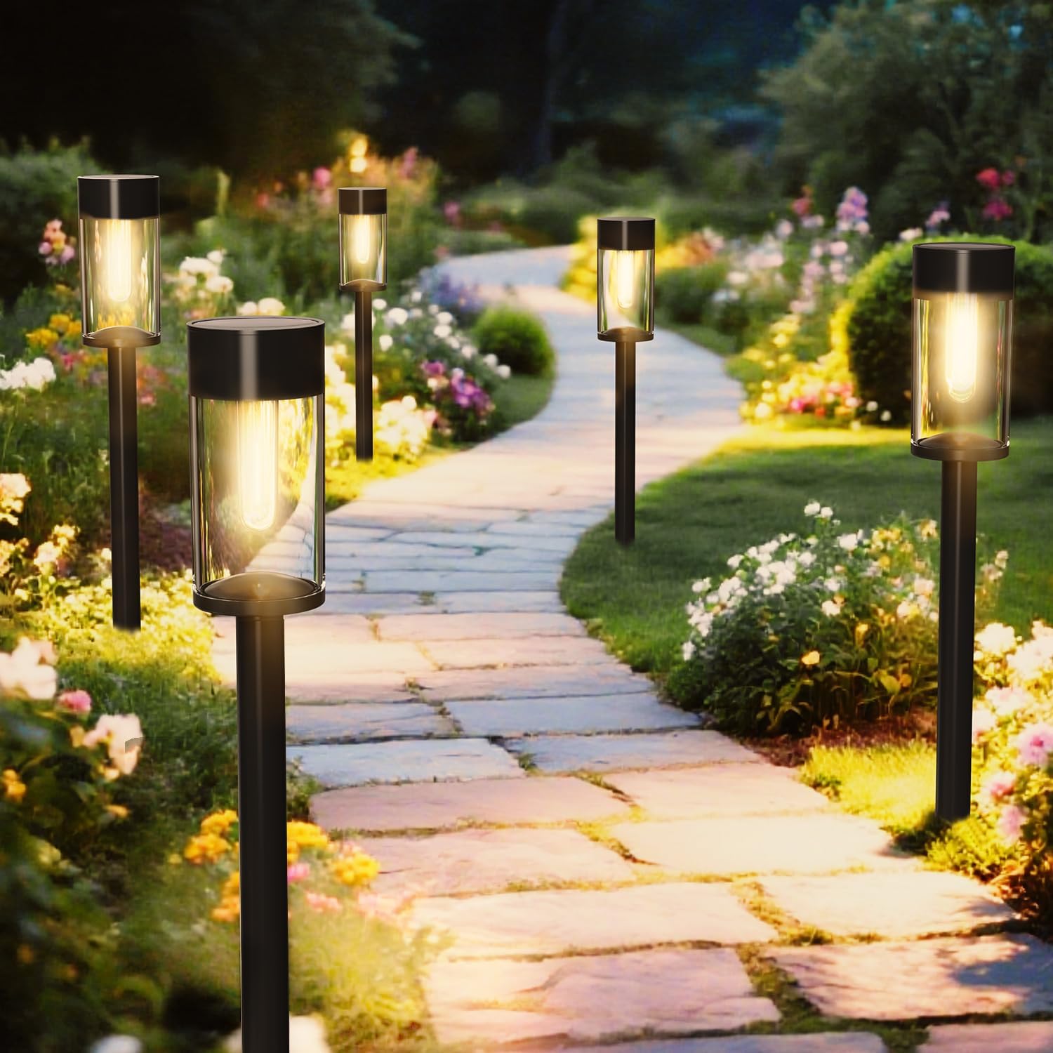 8 Pack Solar Pathway Lights Outdoor Waterproof, High Brightness LED Solar Garden Lights for Patio, Yard, Lawn, Landscape, Driveway, Walkway, Auto On/Off, 3000K