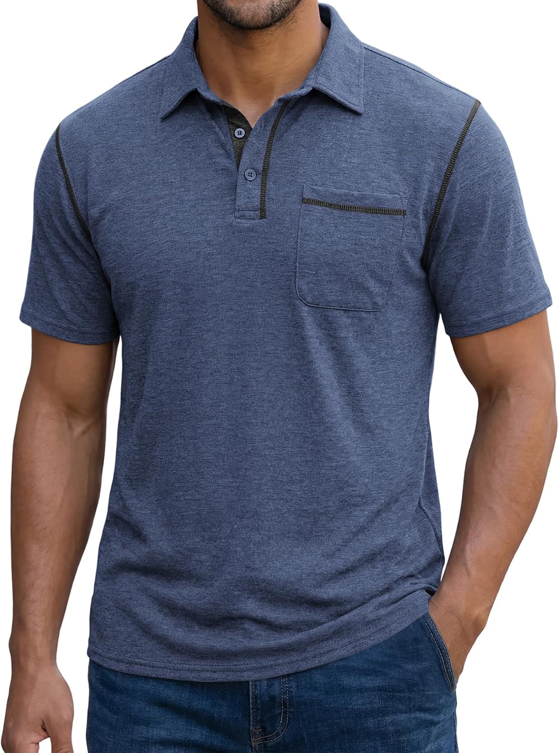 Bluewolfsea Men's Polo Shirt Short Sleeve Lightweight Breathable Summer Golf Polo Casual Collared Shirt with Pocket