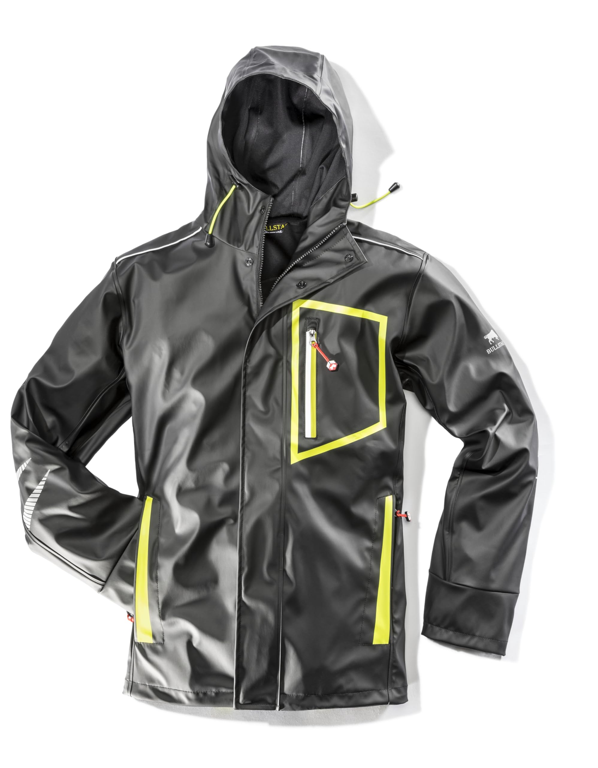 Bullstar PU Regenjacke ULTRA (Farbe schwarz/lime, Größe XXL, regendicht, pflegeleicht, mit zwei Schubtaschen, Arbeitskleidung) 6032-0-114-XXL