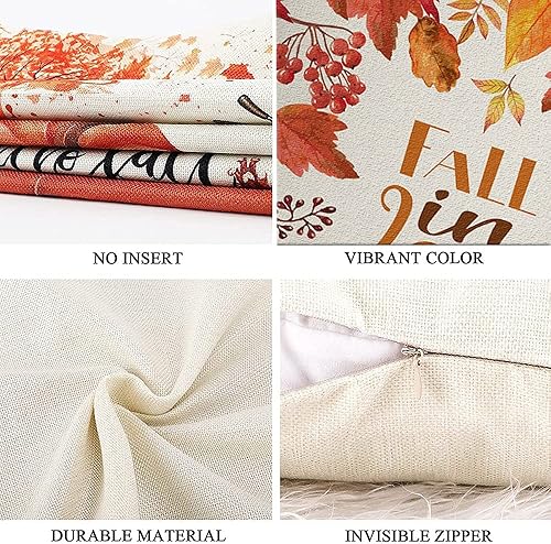 Miniatura 4 de Juego de 4 fundas de almohada de otoño de 18 x 18 pulgadas, decoración de otoño, diseño de hoja de arce naranja, fundas de almohada decorativas para