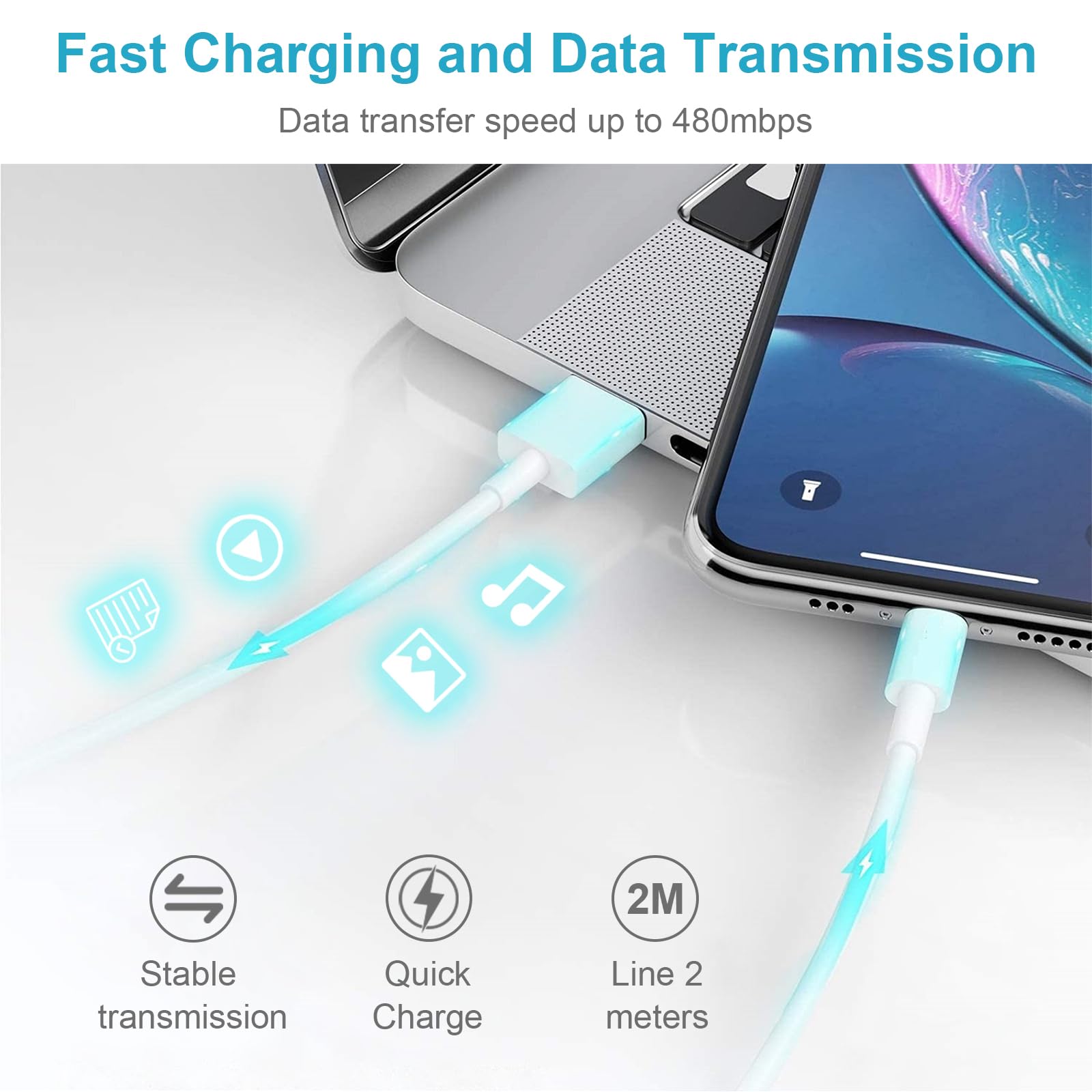 Cavo iPhone Originale Certificato MFi, Cavo Lightning 2 Metri 2Pezzi, Cavo Ricarica iPhone Cavo Caricatore iPhone Cavetto iPhone Filo Caricatore per iPhone 14 13 12 11 Pro Max XS X 8 7 6 SE iPad