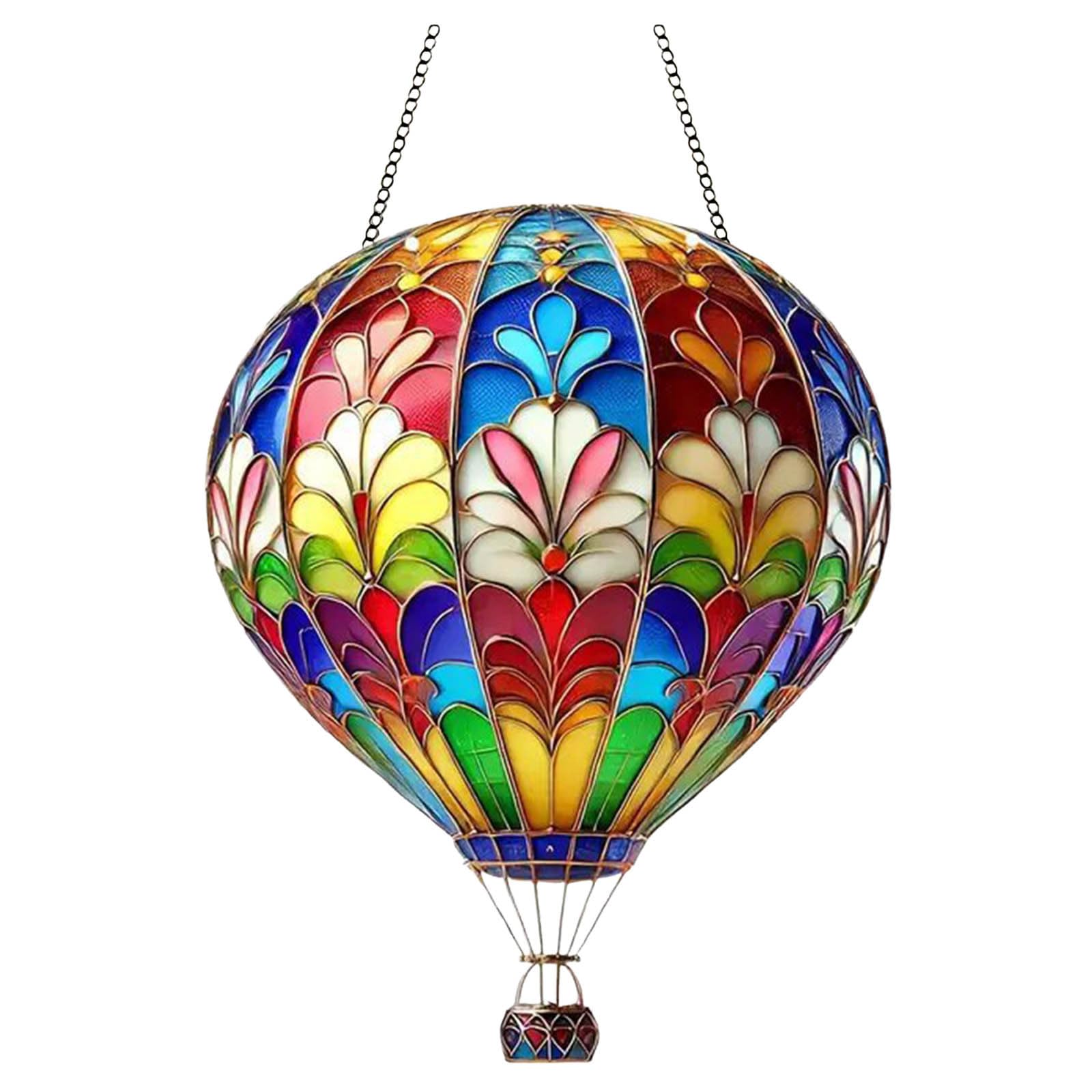 2D Hot Air Balloon Solar Garden Decoration, 2D Hanging Acrylic Ornament, Hot Air Balloon Stained Sun Catcher, 2D Multicoloured Effect Flaming Decoration for Home Garden (Red D)