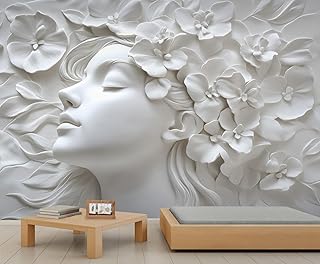 Stereo Woman Statue Wall Mural, Relief White Flowers 3D Wallpaper Mural,...