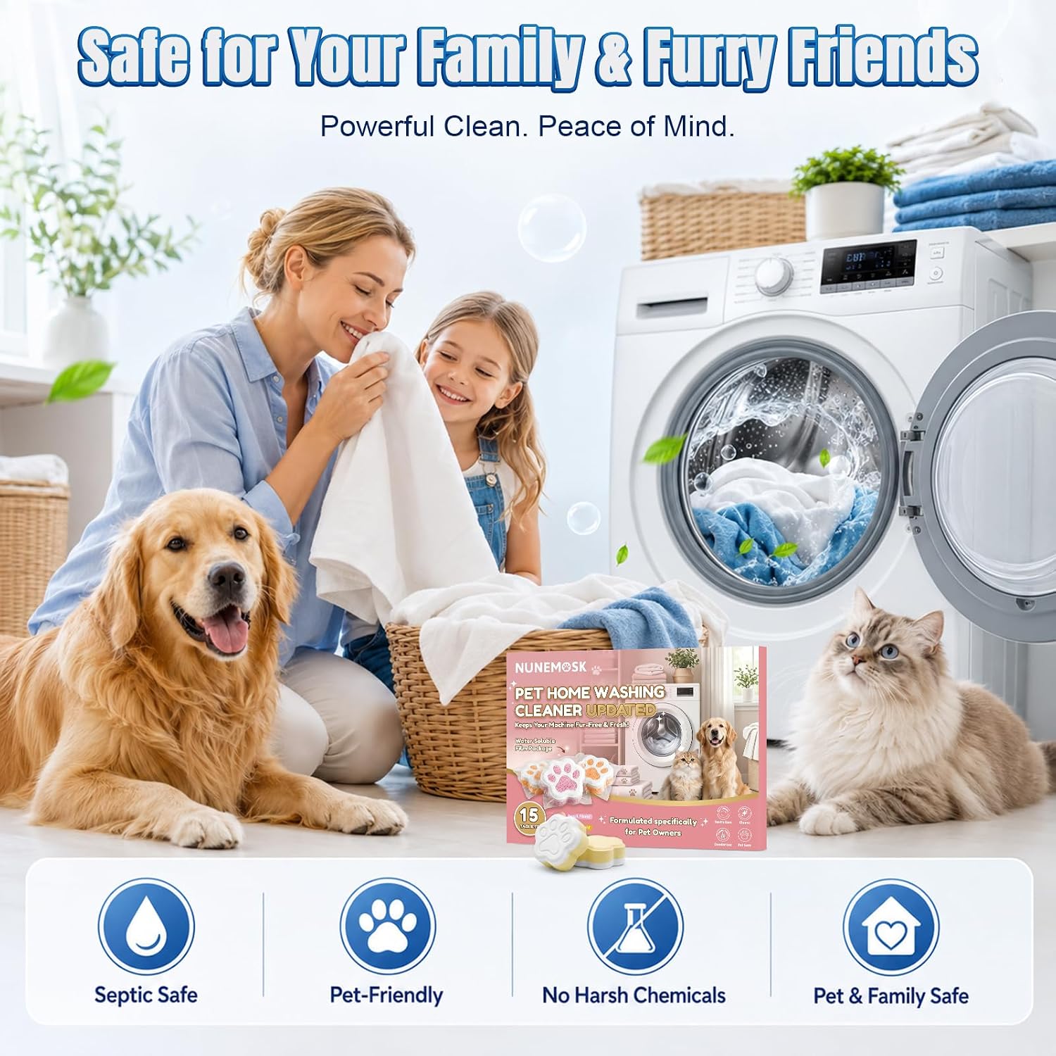 Updated Washing Machine Cleaner Tablets for Pet Owners, Lemon 15 Pack