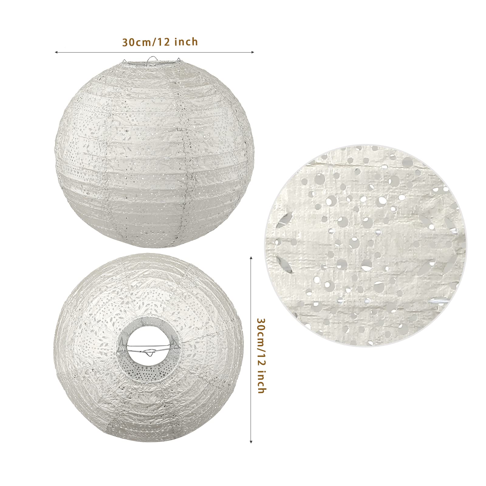 LIHAO 12 Inch Chinese Paper Lantern, Hollow Out Hanging Lantern for Home Garden Indoor Outdoor Decorations, Handmade with Waterproof Tyvek Fabric (Without Light)