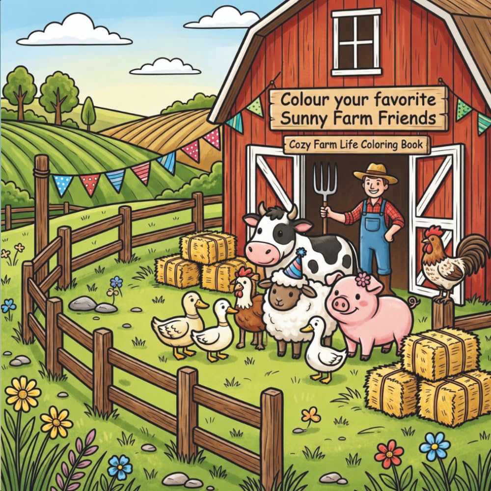 Colour your favorite sunny farm friends: Cozy farm life coloring book