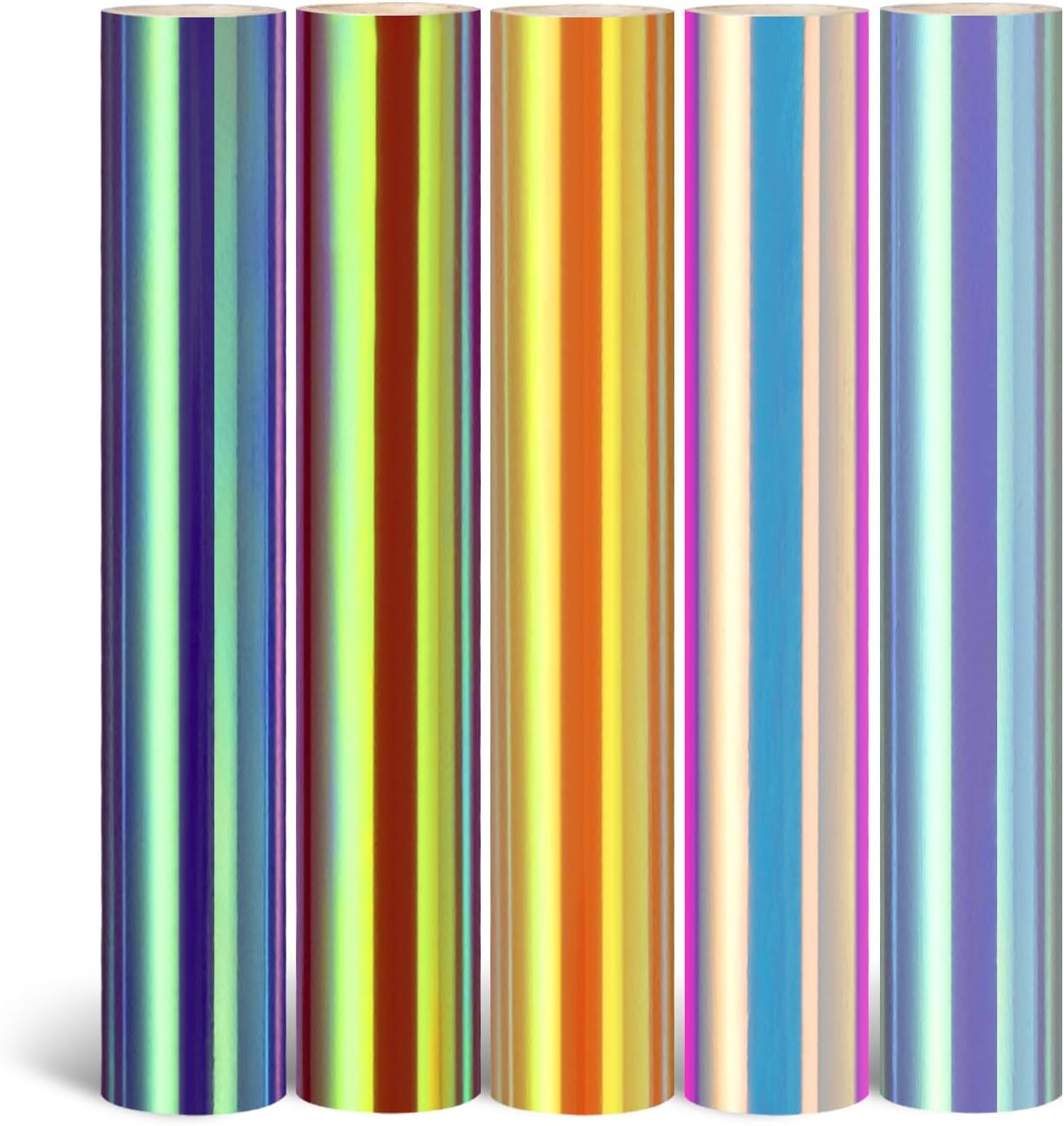 Holographic HTV Heat Transfer Vinyl HTV Bundle – 12" x 20" 2 Sheets/Roll, 5 Rolls Easy to Cut & Weed Iron-On Vinyl for T-Shirts, DIY Projects 5 Colors for Heat Press Machine