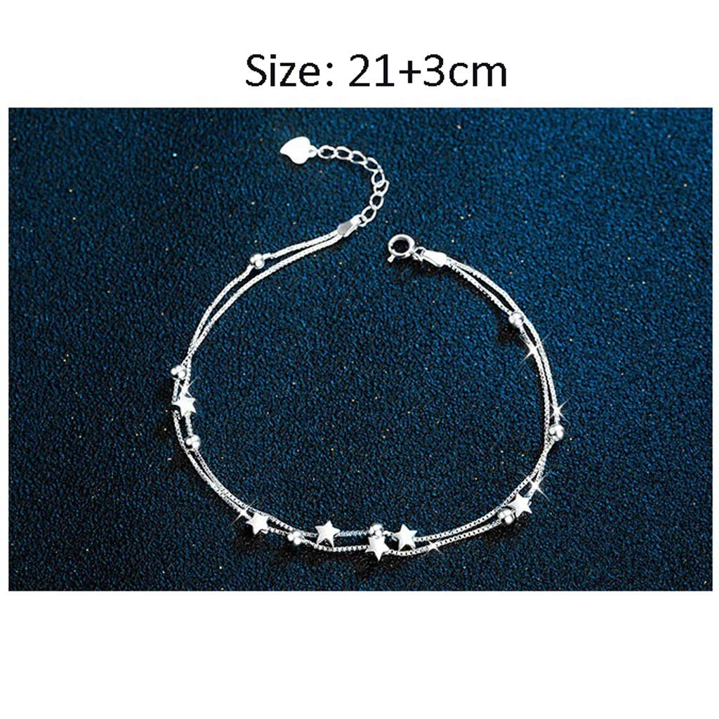 Fußkettchen, Fußkettchen für Damen, silberfarbene Fußkettchen, mehrlagig, Strand, verstellbare Kette, Fußkettchen, Fußschmuck, Stern-Fußkettchen für Freundin, Damen-Fußkettchen