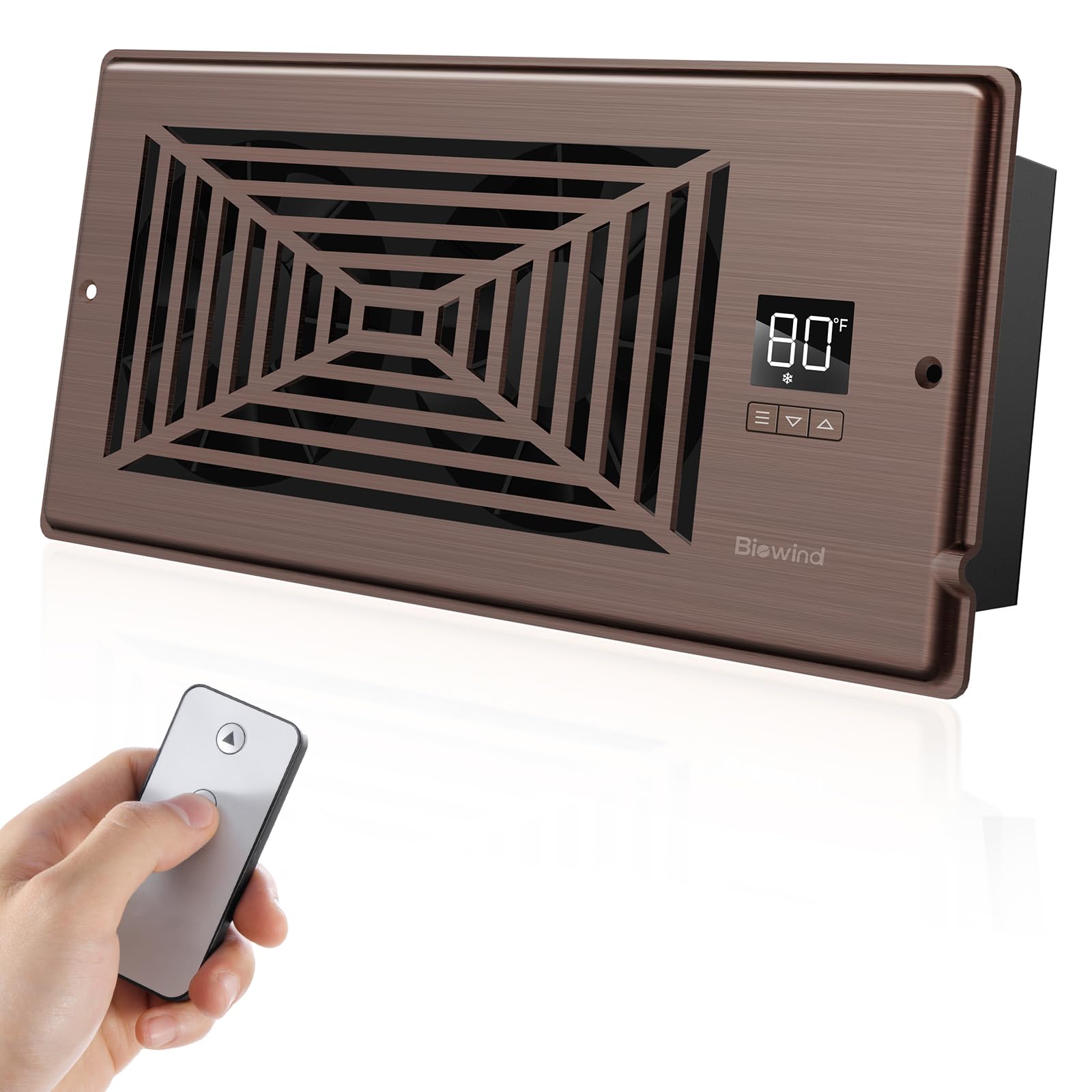 BIOWINDQuiet Register Booster Fan Fits 4" x 10" Register Holes, 10-Speed Smart Heating Cooling AC Vent Fan with Remote Control and Thermostat Control - Bronze