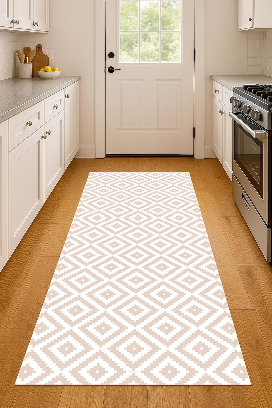DobleUve Estudio Alfombra Vinílica Geométrica 07 | Color Beige | 65x140 cm | Alfombra Cocina Lavable Antideslizante | Alfombra Vinilica | Suelo Vinílico | Alfombra Vinilo Salón