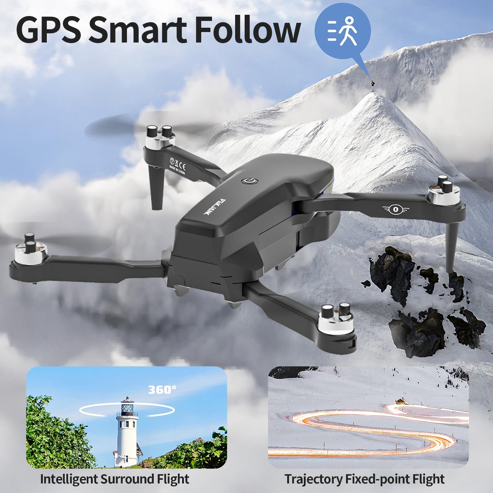 F417 GPS Drone con telecamera 4K per adulto bambini,LED RGB obiettivo elettrico regolabile 90°,GPS Drone professionale 5GHz WiFi Live video,RC FPV drone ritorno automatico,Seguimi,Borsetta,sotto 250g