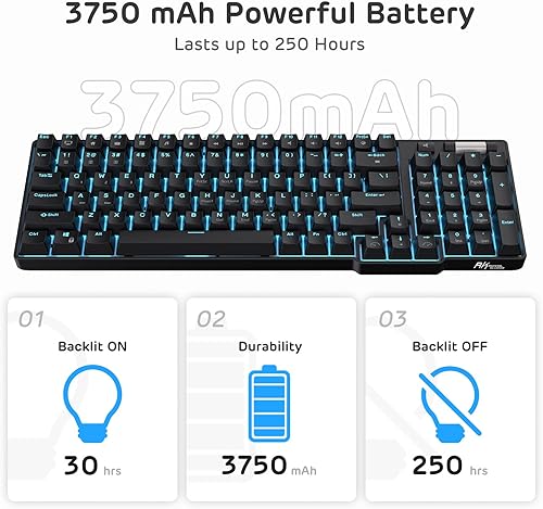 Miniatura 8 de RK ROYAL KLUDGE RK96 - Teclado mecánico intercambiable en caliente con 90% de modo triple BT5.02.4GUSB-C con reposamanos magnético, teclado