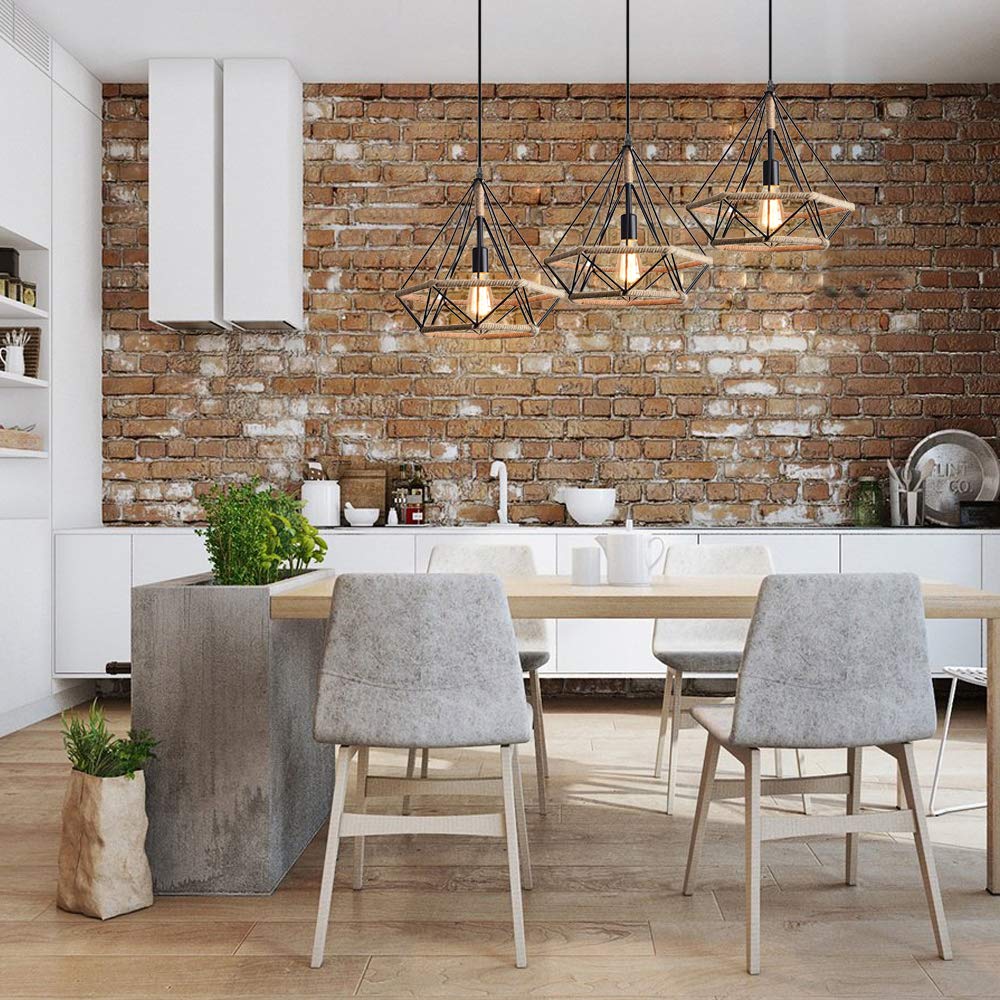 IDEGU Kronleuchter Industrial – 3 Lampen, Käfig-Design, Eisen, Weiß, E27, Verstellbare Kabellänge