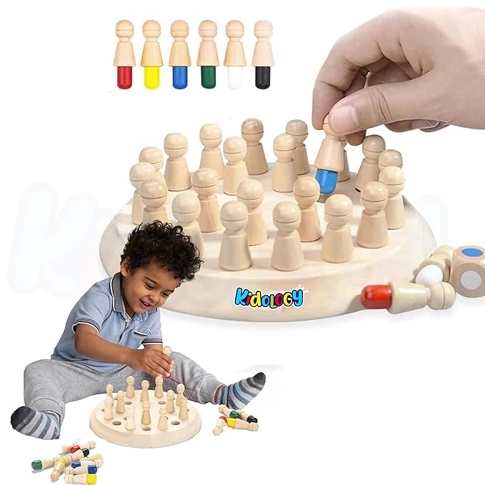 Kidology Wooden Memory Match Stick Chess Game for Kids 2+ Years | Color Memory Chess, Parent-Child Interaction Toy | Educational Intelligent Logic Game and Brainteaser Toys for Boys and Girls