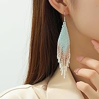 ZayccaJewelry Boho Blue Beaded Tassel Drop Earrings for Women - Handmade Lightweight Bohemian Dangle Jewelry