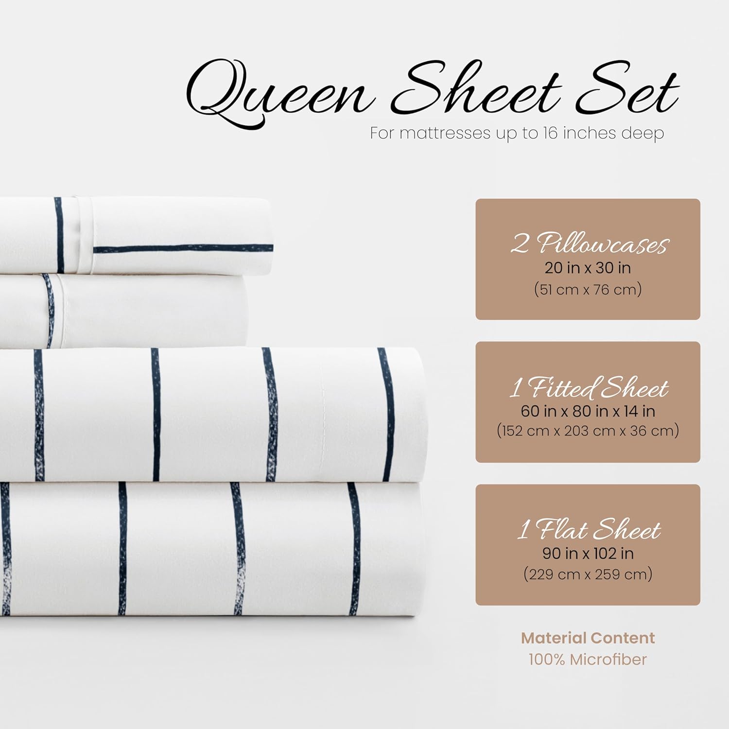 Linen Market 4 Piece Queen Bedding Sheet Set (Navy Blue Stripes) - Sleep Better Than Ever with These Ultra-Soft & Cooling Bed Sheets for Your Queen Size Bed - Deep Pocket Fits 16" Mattress