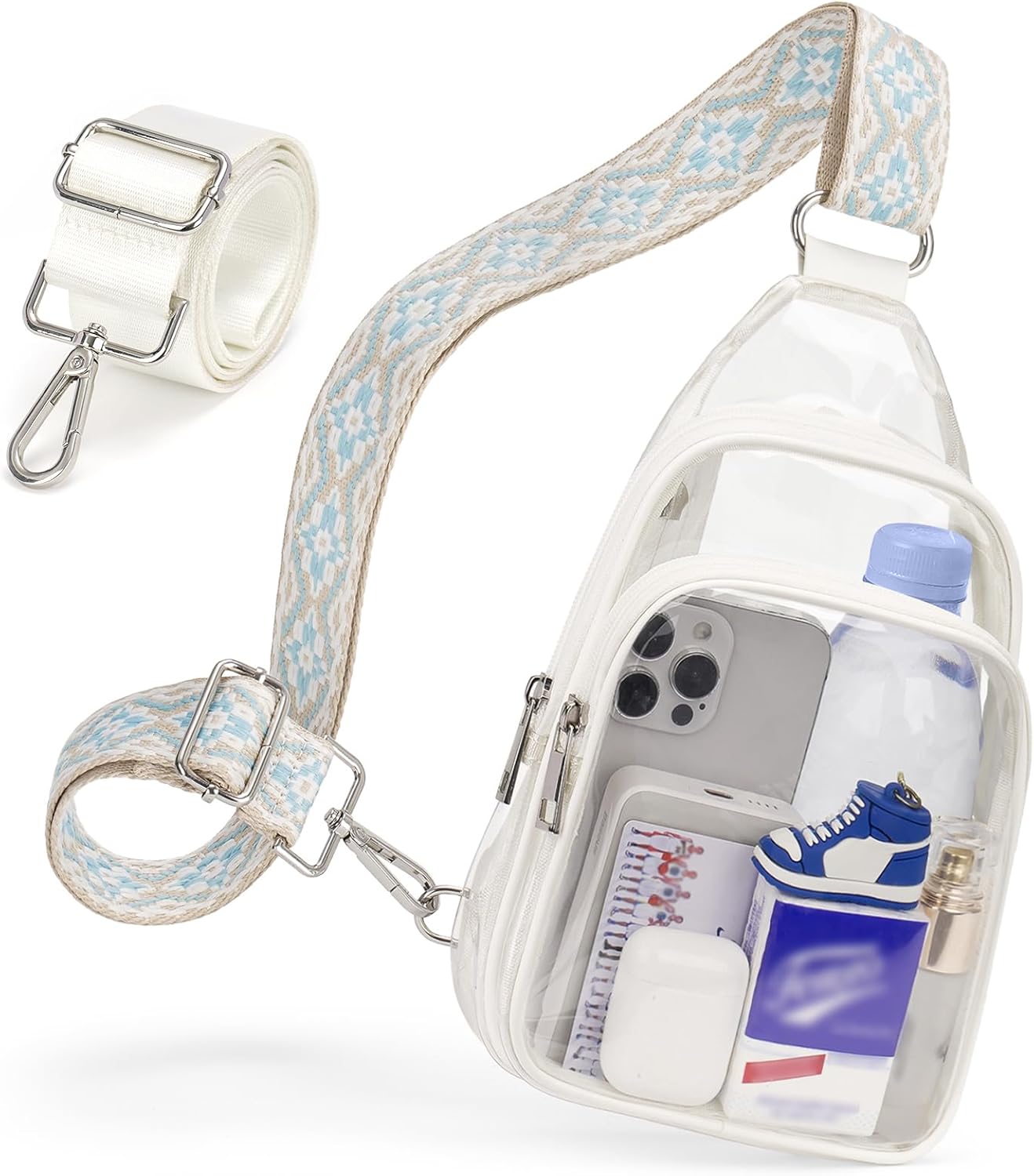 Clear Bags For Events With 2 Extra-Long Straps, 4 Pockets Clear Crossbody Bags For Women