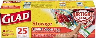 Glad Zipper Food Storage Plastic Bags - Quart - 25 Count