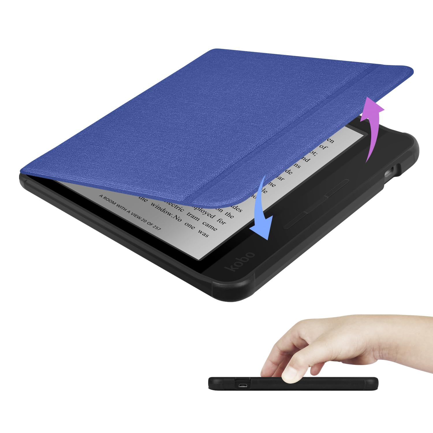 YoungMe Leder-Hülle Für Kobo Libra Color (7 Zoll) – Mit Auto Sleep/Wake, Handschlaufe & Magnetverschluss (Dunkelblau)