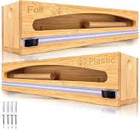 NovaNest Bamboo Wrap Dispenser with Cutter - 2 Pack for 12" Foil, Plastic Wrap, Wax Paper - Mountable Kitchen Organizer