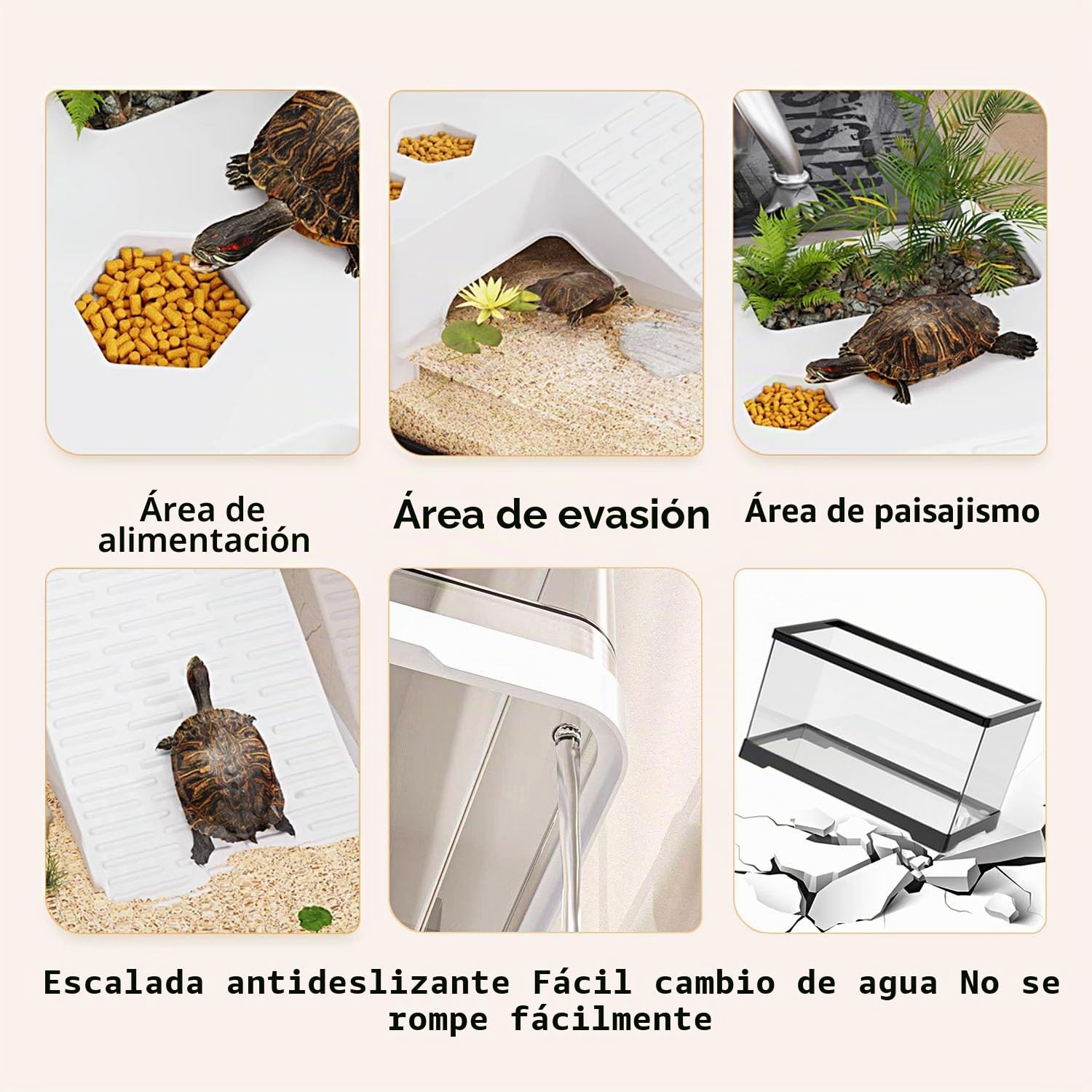 Pecera de Tortuga con Plataforma para Tomar el Sol y Drenaje Inferior, 30 x 18 x 18,5 cm Tanque de Tortugas acuáticas para Tortugas Juveniles, cangrejos de río, cangrejos, Anfibios（Negro）
