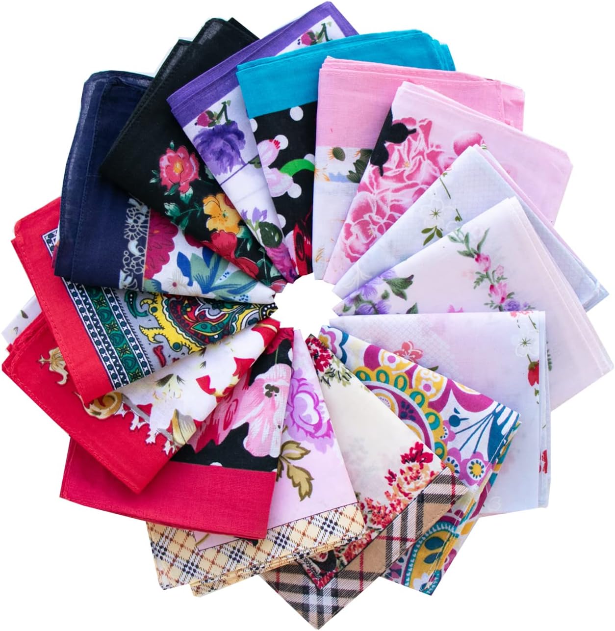CoCoUSM Ladies Retro Style Vintage Floral Print Cotton Handkerchiefs Pack