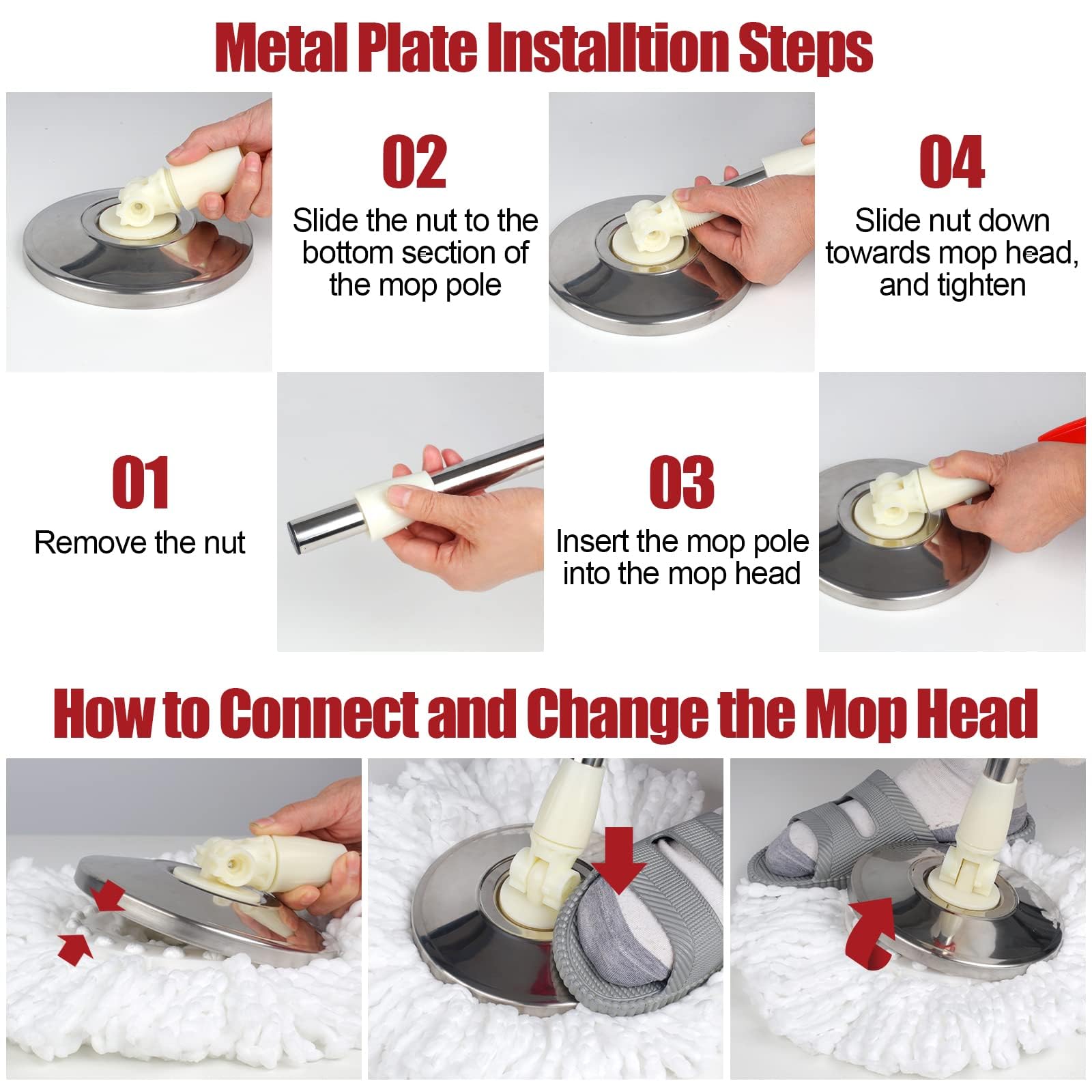 MASTERTOP Mocio Piatto e Secchio Strizzatore, Mocio Rotante a 360° e Secchio Autolavaggio, Mop Lavapavimenti a Mani Libere in Microfibra , con 6 Tamponi Riutilizzabili (Beige