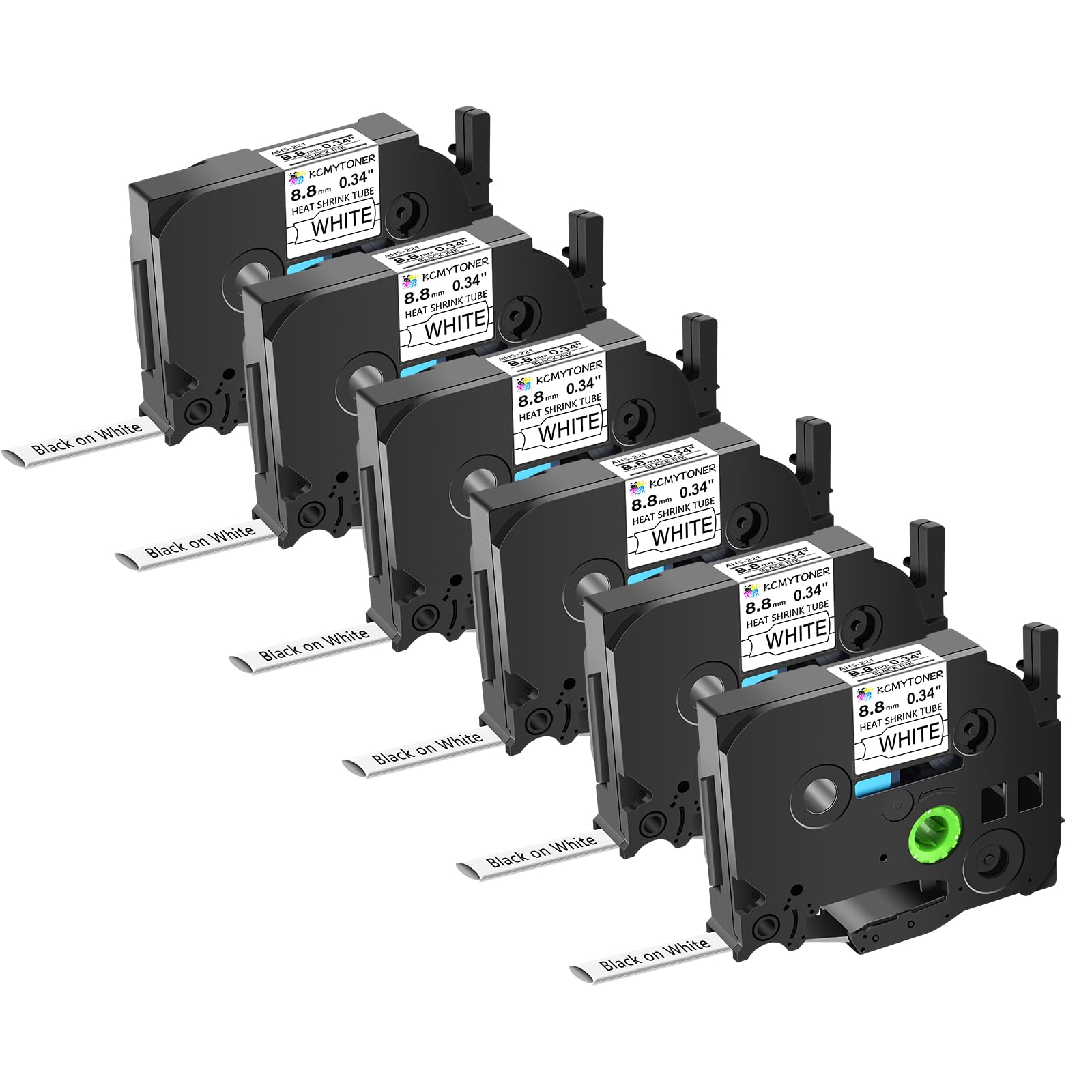 Confezione da 6 nastri termorestringenti per Ptouch HSe-221 HSe221 AHS-221 8,8 mm bianco TZe termorestringente per PT-E500 PT-E300 PT-H300 PT-E550W PT-P750WVP, 3/8" x 1,5 m