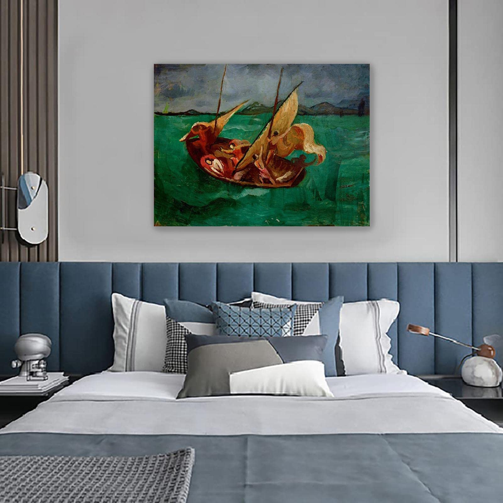 JZSDGB Oprawiony. Słynny obraz – 'Jesus in the Boat' autorstwa August Macke, abstrakcyjne płótno, sztuka ścienna, reprodukcja na płótnie, nowoczesny obraz, plakat do dekoracji domu, 30 x 42 cm