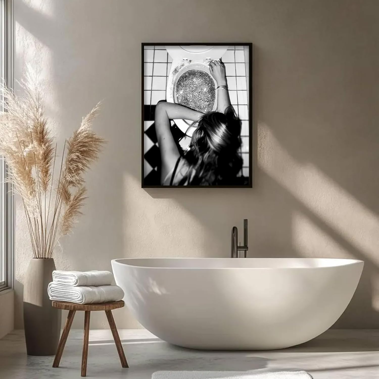 Framed Trendy After the Disco Party Canvas Wall Art Fashion Luxury Women Picture Wall Decor Black and White Feminist Bathroom Poster Print for Girl Bedroom Dorm Home Decoration 16x24in