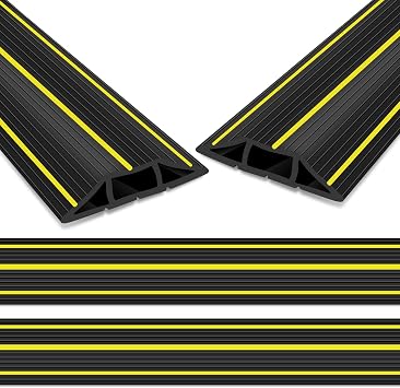 Cable Floor Cover, 4M Rubber Cable Protector, Outdoor Floor Cable Tidy with 3 Large Wire Cord Channel, Heavy Duty, Black