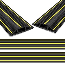 Cable Floor Cover, 4M Rubber Cable Protector, Outdoor Floor Cable Tidy with 3 Large Wire Cord Channel, Heavy Duty, Black