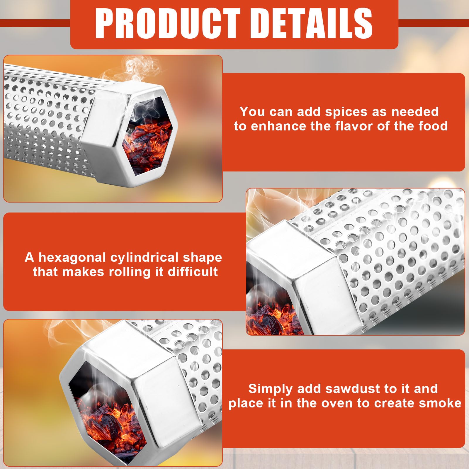 Paquete de 6 tubos de ahumador de pellets de 12 pulgadas para parrilla de pellets de acero inoxidable para ahumar en caliente o frío con 3 cepillos portátiles para barbacoa a gas 3