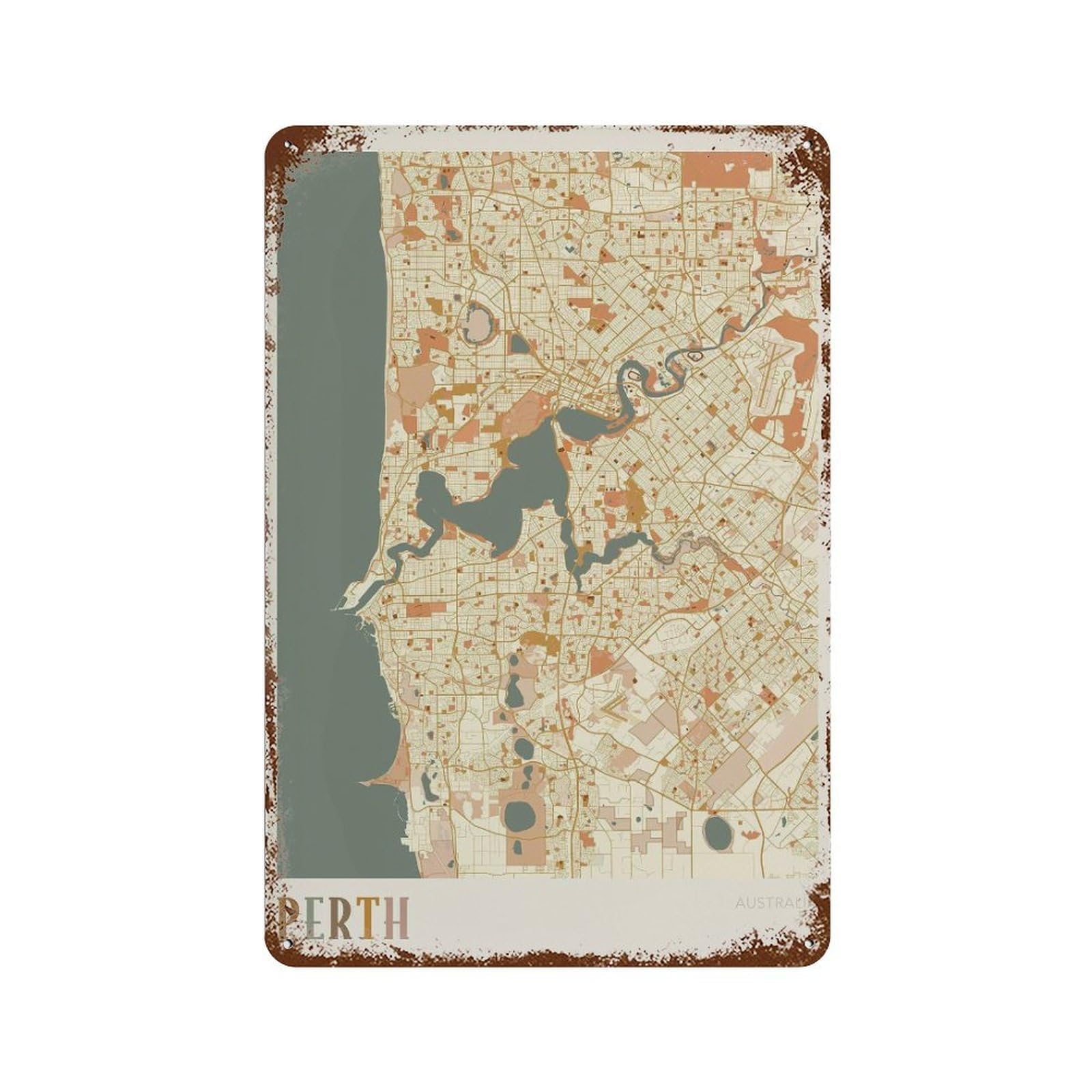 xiaoxiaoshen Perth Map Travel Australia Boho Wall Decor Art Metal Tin Poster Modern Home Decor Art Home Bar Shop Decorations Vintage Sign 30x20cm