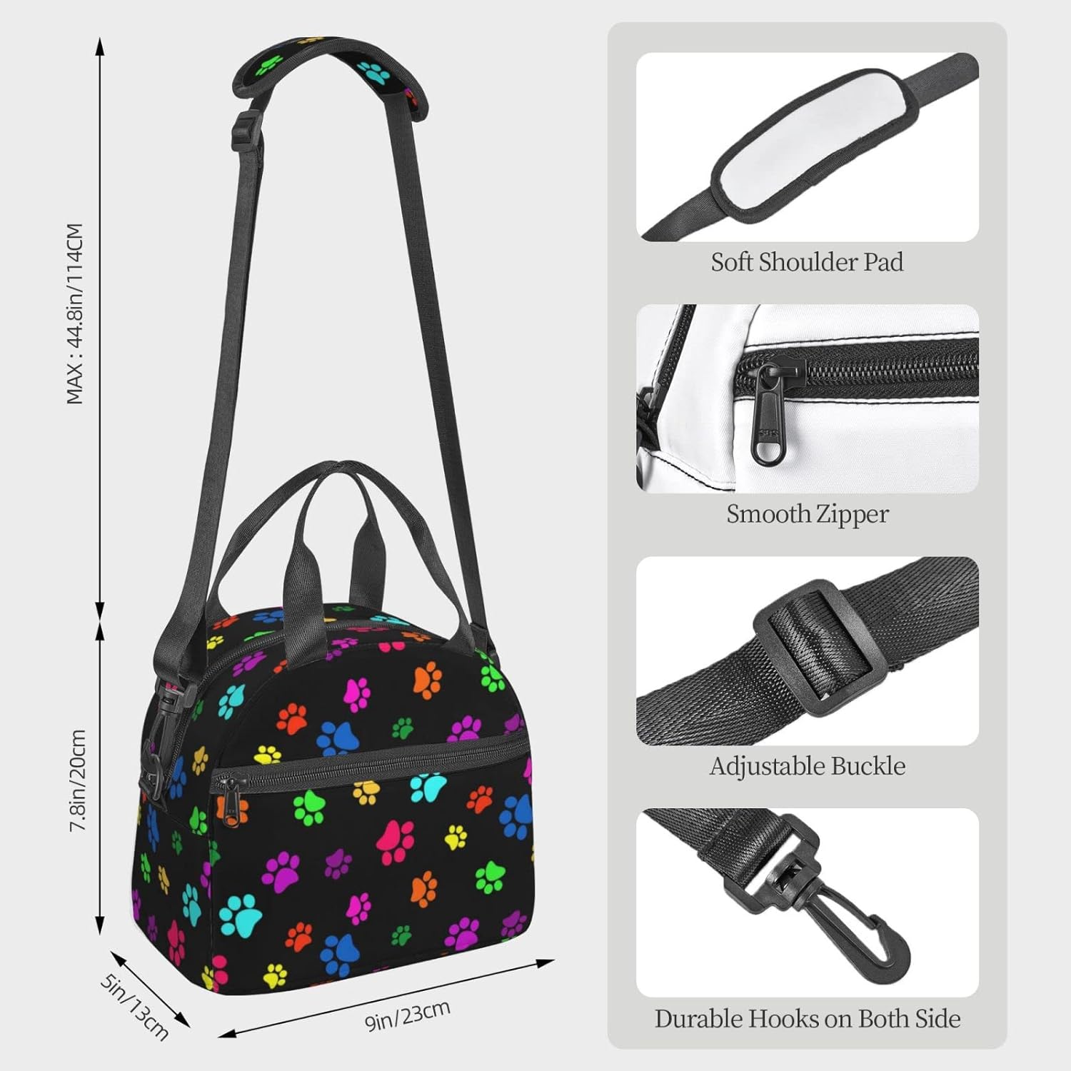Colorful Dog Animal Paws Lunch Bag Reusable Insulated Lunch Tote Bag Lunchbox Container With Adjustable Shoulder Strap For Office Work School Picnic Travel