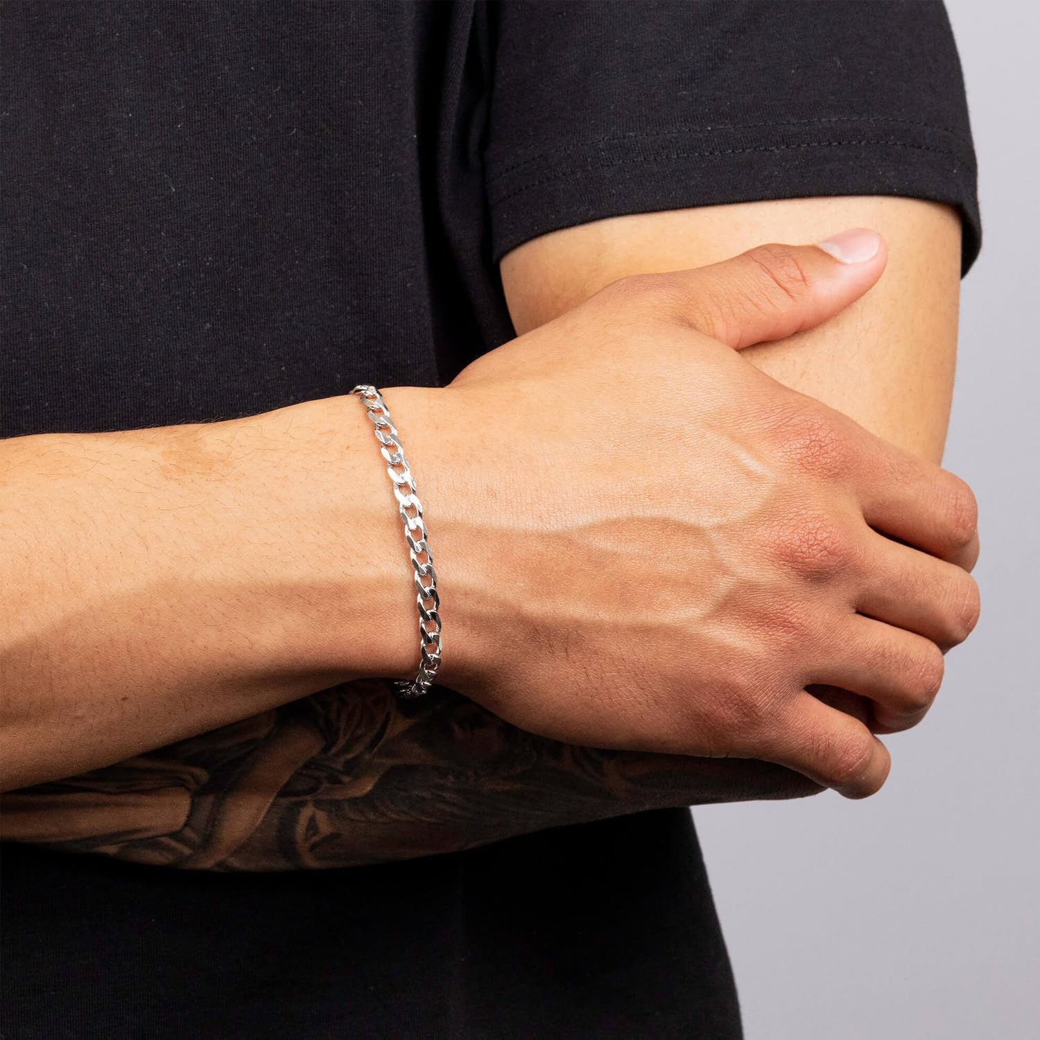 LeCalla Pulsera de cadena de eslabones cubanos de plata de ley 925 maciza para hombre, pulsera italiana de eslabones cubanos con corte de diamante de 6 mm