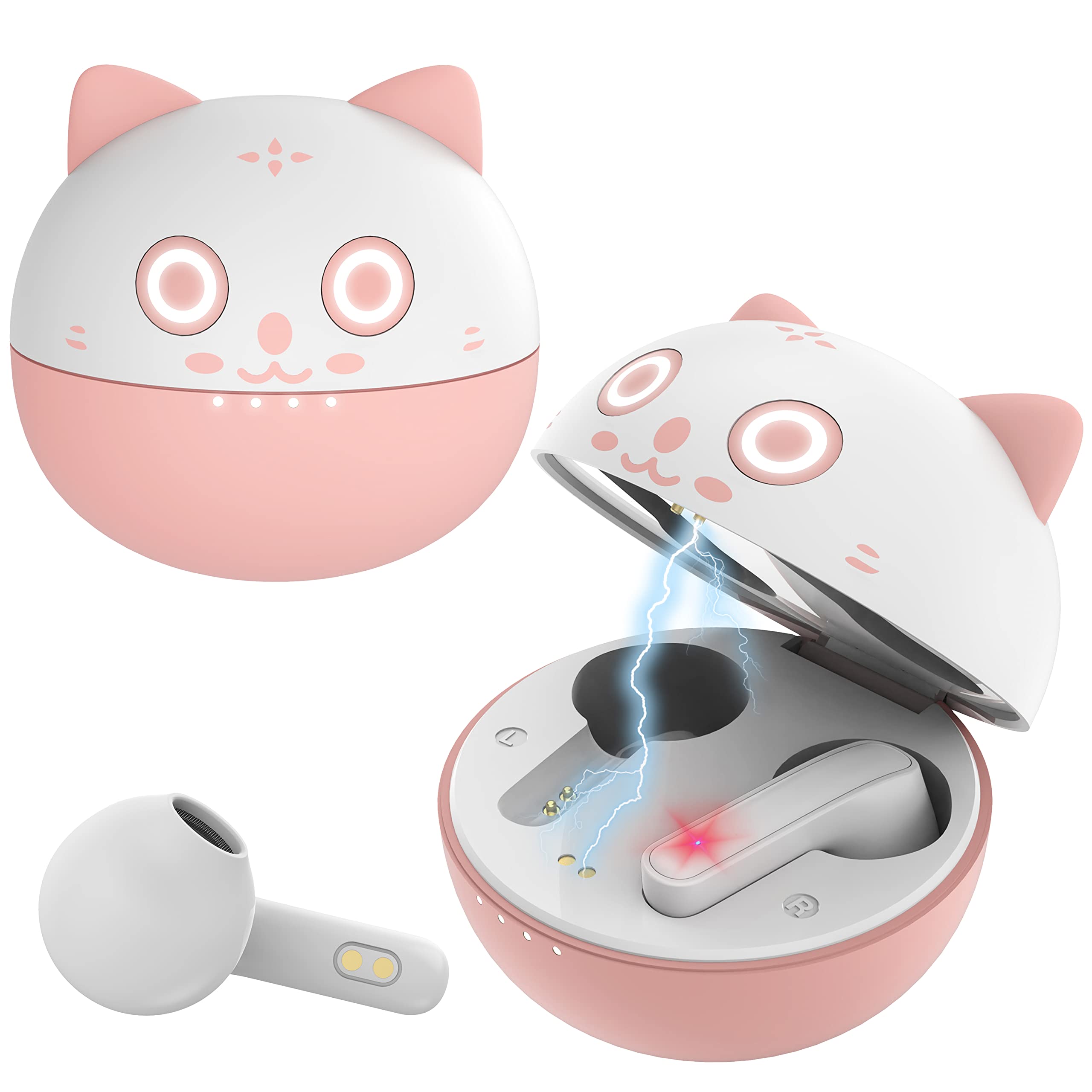 Wireless cat-themed earphones suitable teenagers, charging cas
