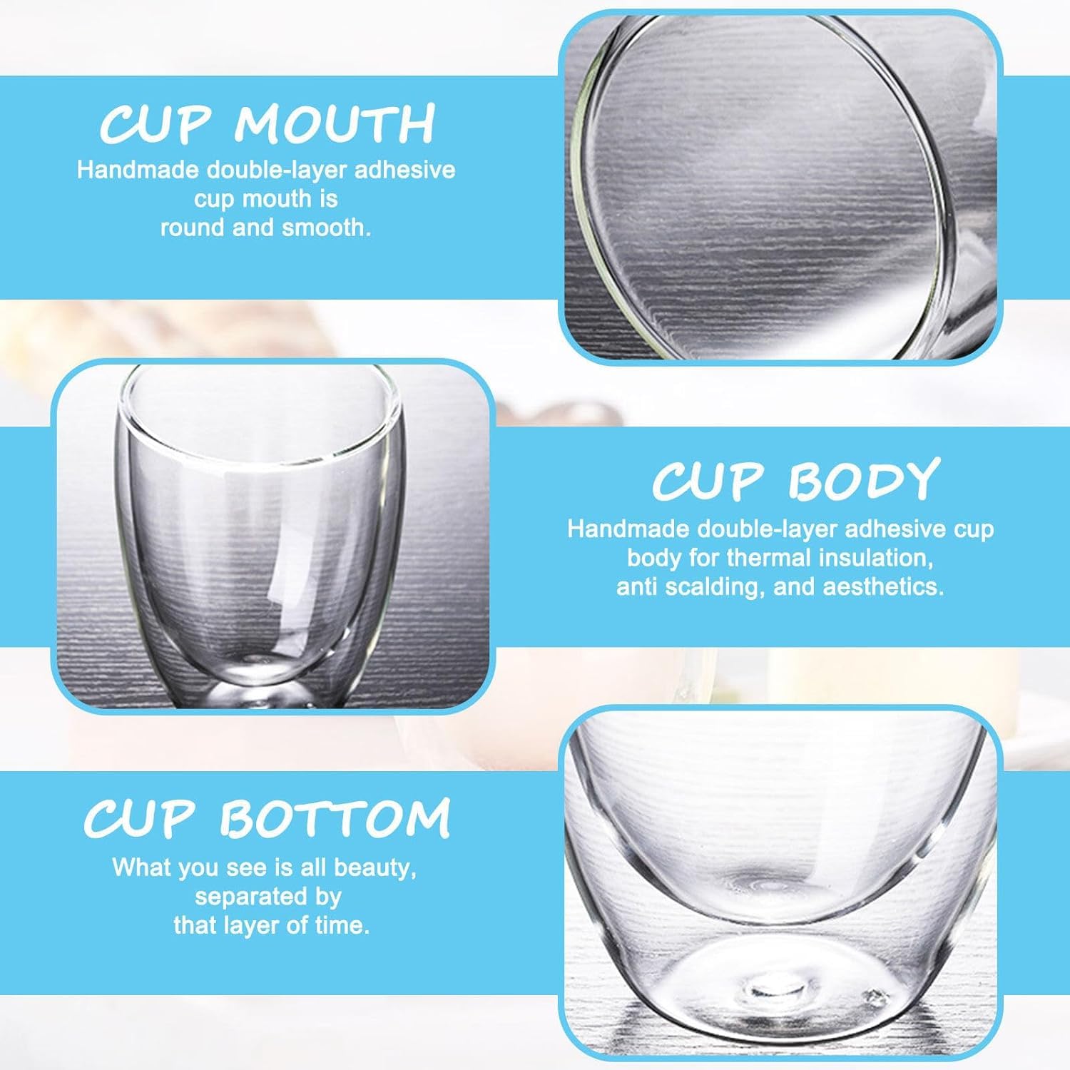 Set Di 6 Bicchieri Per Latte Macchiato A Doppia Parete 80 Ml Con 6 Cucchiaini – Bicchierini In Vetro Borosilicato Per Caffè, Espresso, Cappuccino E Dessert