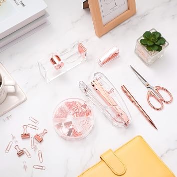 Rose Gold Office Supplies Set Desk Accessory Kit, Acrylic Stapler Set