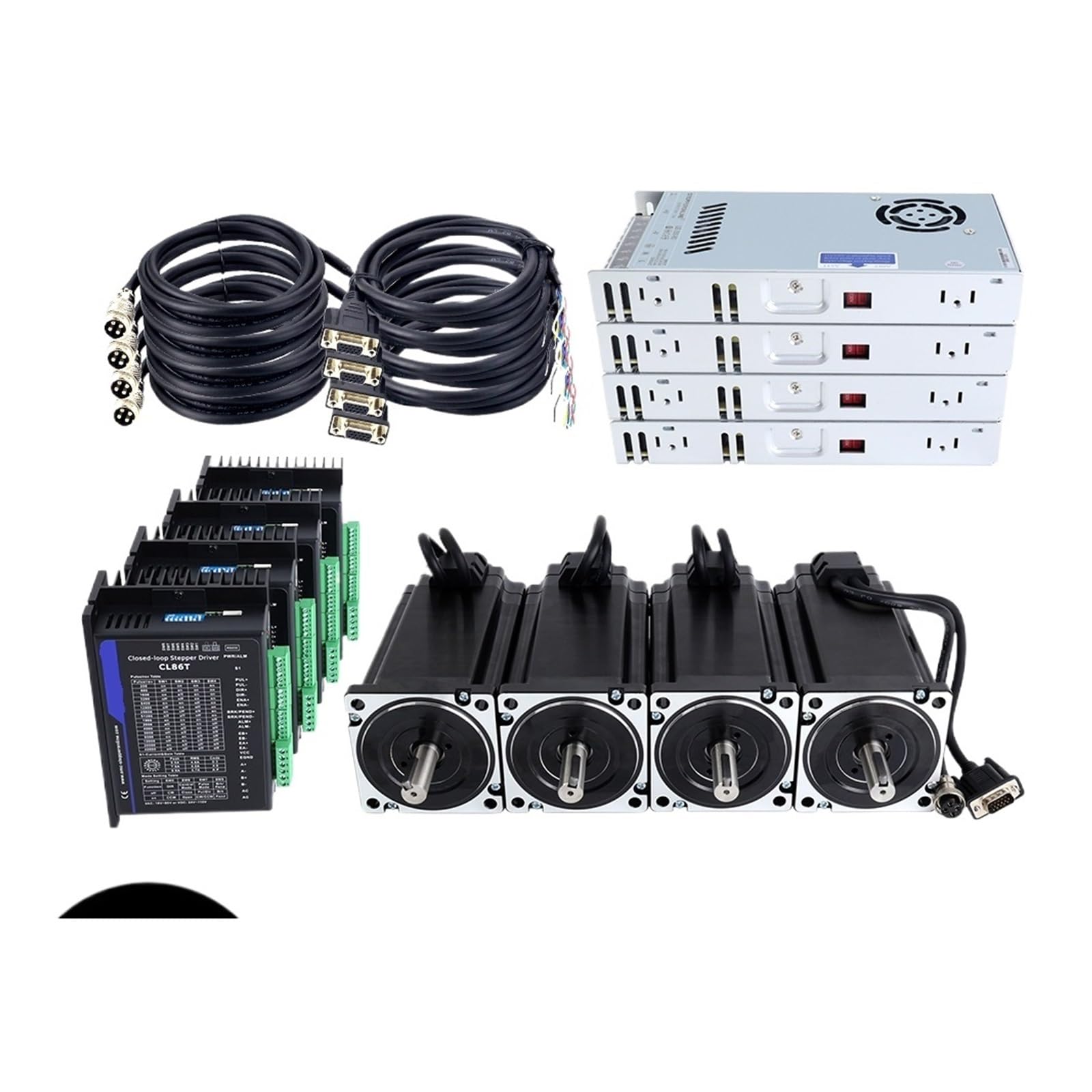 schrittmotorsatz Nema 34 4-Achsen-Schrittmotor-Kit mit geschlossenem Regelkreis, 12,0 Nm + CL86T-Schrittmotortreiber + 350-W-Netzteil und Kabel