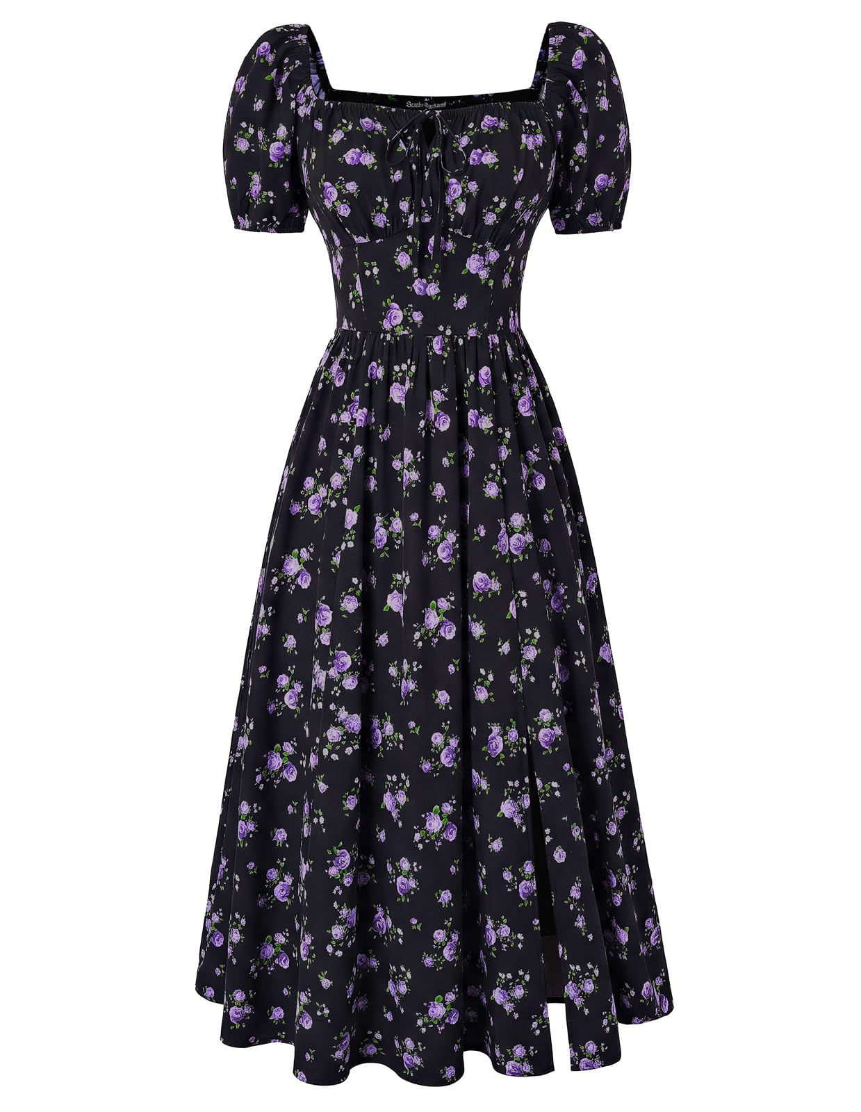 Scarlet Darkness Summer Spring Split Floral Corset Midi Dress with Pockets