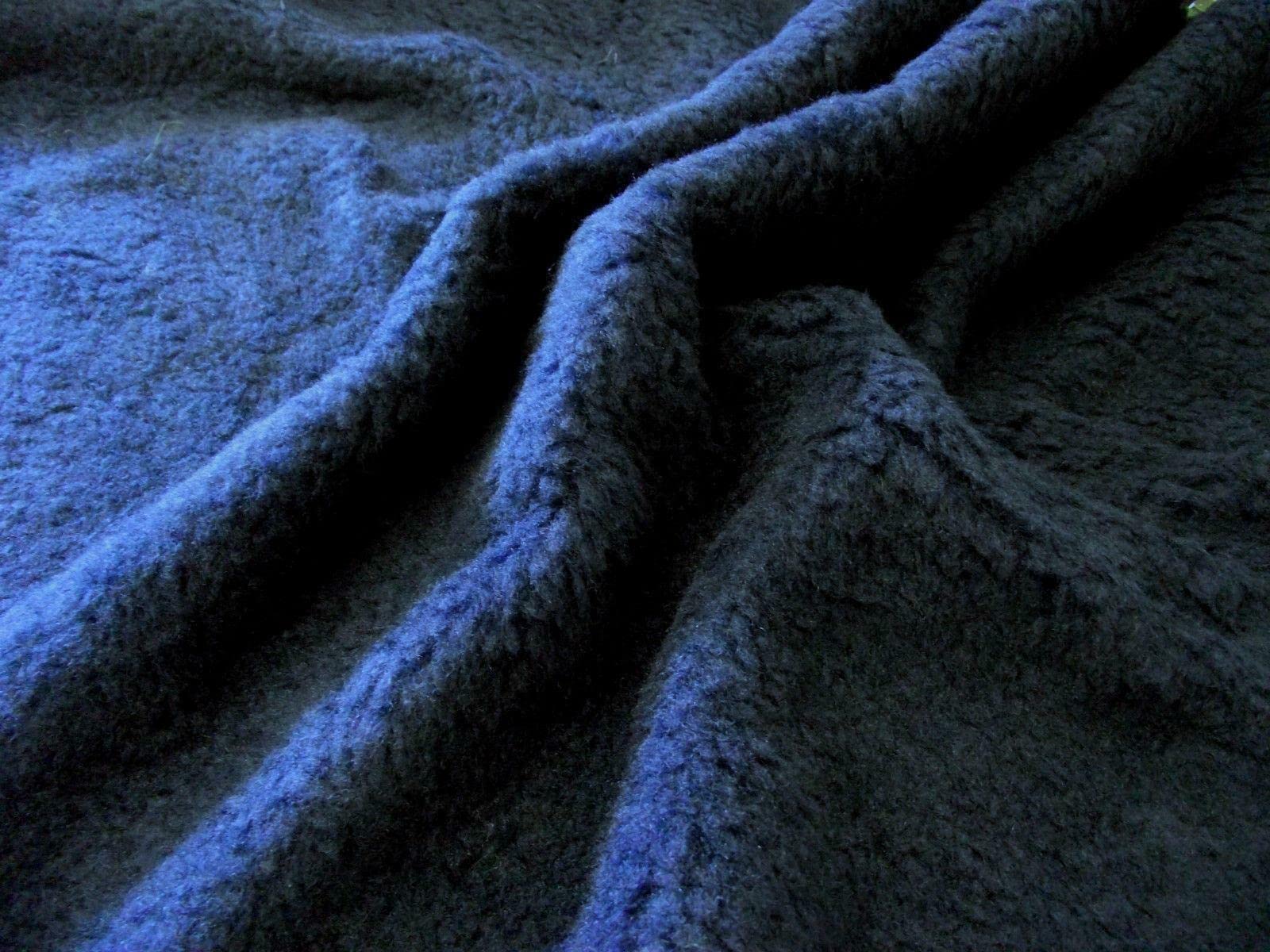 Crs Fur Fabrics Blue Faux Fur Sherpa Fleece Sheepskin Fabric Material - Navy