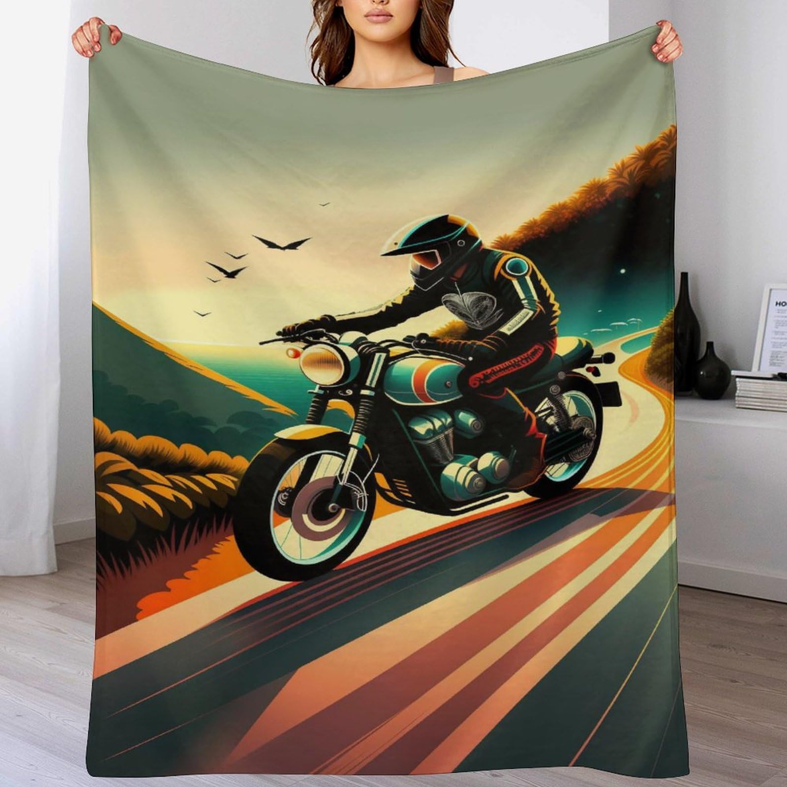 Manta de franela para moto y sofá suave forro polar mullido de cuatro estaciones de 100x130 cm