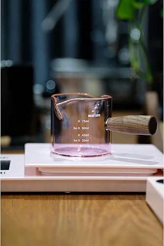 Miniatura 6 de Vaso de chupito de espresso hecho a mano de 3.5 onzas con boquilla doble con mango de nogal americano, taza de leche de medición triple con 2