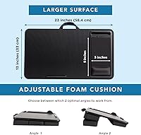 Vista 5 de LAPGEAR Escritorio de regazo ajustable extragrande con reposamuñecas de espuma viscoelástica, alfombrilla para mouse, soporte para teléfono, repisa