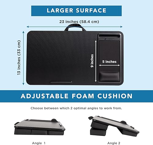 Miniatura 5 de LAPGEAR Escritorio de regazo ajustable extragrande con reposamuñecas de espuma viscoelástica, alfombrilla para mouse, soporte para teléfono, repisa