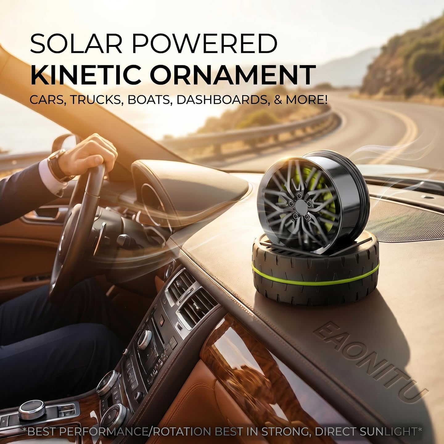 Solar Dashboard Spinner, Sun Powered Kinetic Car Decoration Diffuser Ornament, Style Your Ride, Spinning Rims, Spring Birthday Gift Exchange, Fragrance & Aroma Cores Sold Separately (Venom Green)