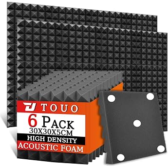 Acoustic Foam Panels 30 x 30 x 5 cm Soundproof Pyramid Soundproofing Panels for Walls High Density Fire Resistant Soundproofing Foams for Studio Walls and Ceilings Pack of 6
