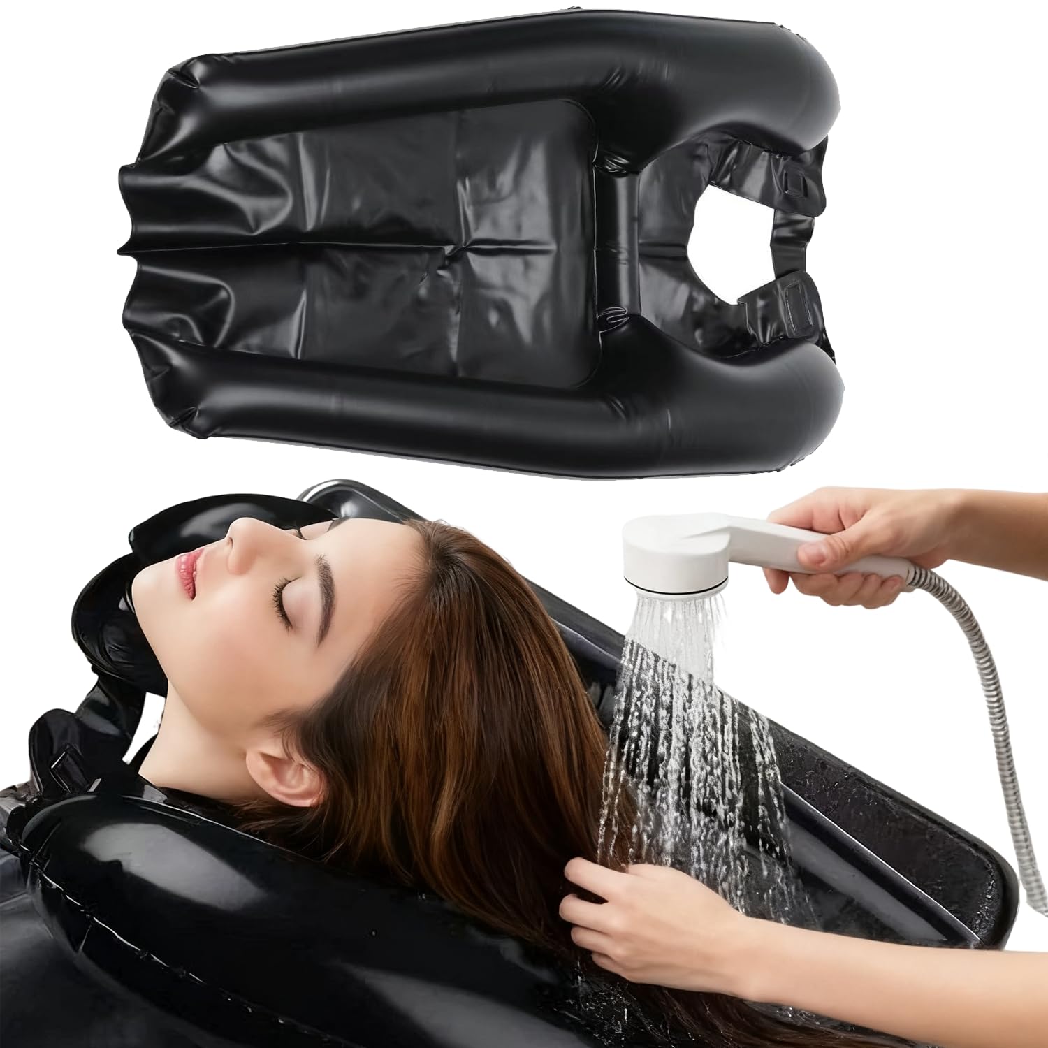 Lavacapelli da Viaggio Pieghevole, Poggiatesta per Lavare Capelli Lavandino Casa, Per Testa Anziani, Donne Incinta, Bambini, Infortunati nero