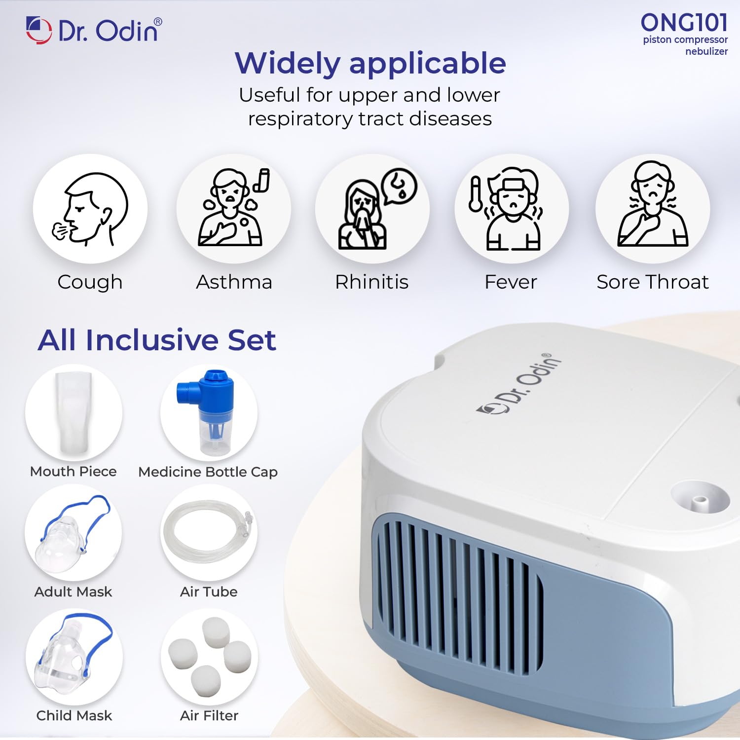 Dr. Odin ONG 101 Smart Portable Nebulizer | Whisper-Quiet Operation | Pediatric to Adult Use | Compact & Efficient Design | Proudly Made in India | Stylish White & Blue Dr. Odin ONG 101 Smart Portable Nebulizer | Whisper-Quiet Operation | Pediatric to Adult Use | Compact & Efficient Design | Proudly Made in India | Stylish White & Blue